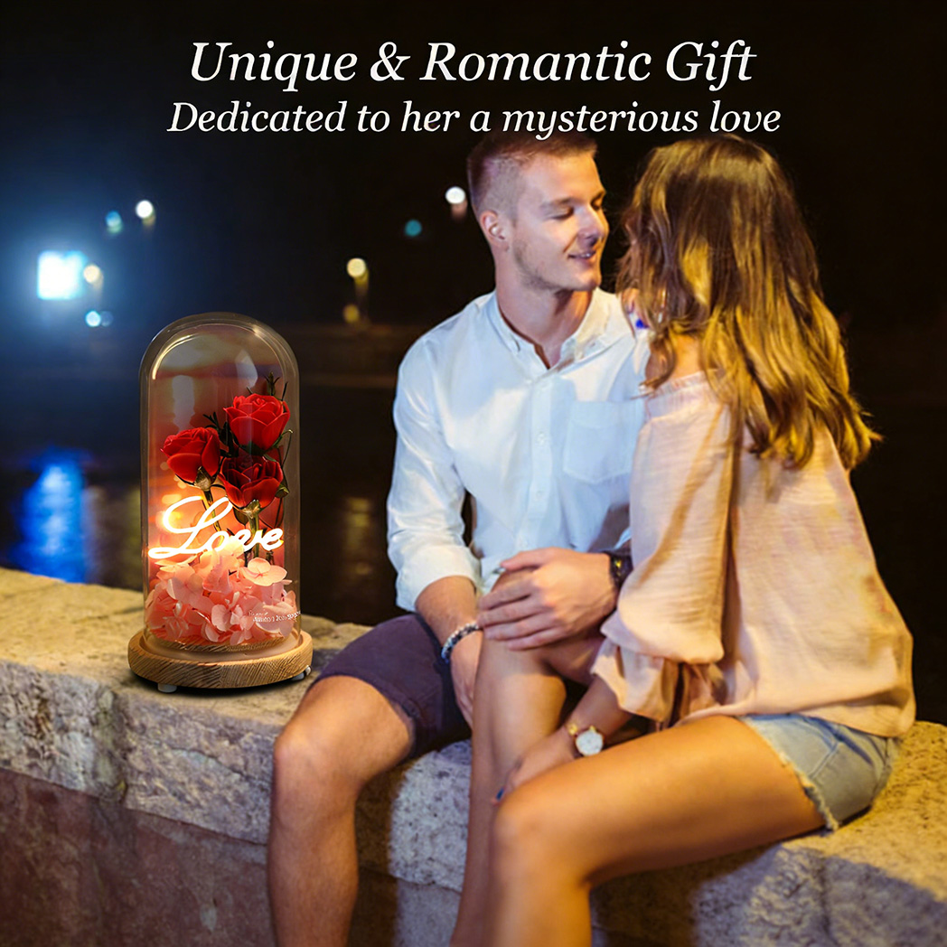 Light Up Rose Eternal Flower in Glass Dome