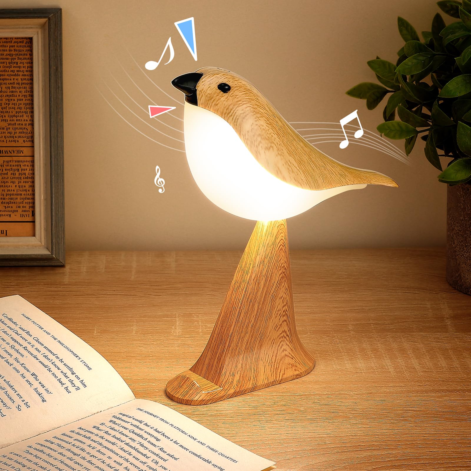 Singing Bird Lamp, Touch Control & 3-Color Dimmable