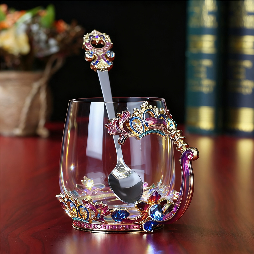 Crown Clear Glass Handmade Enamel Coffee Mug