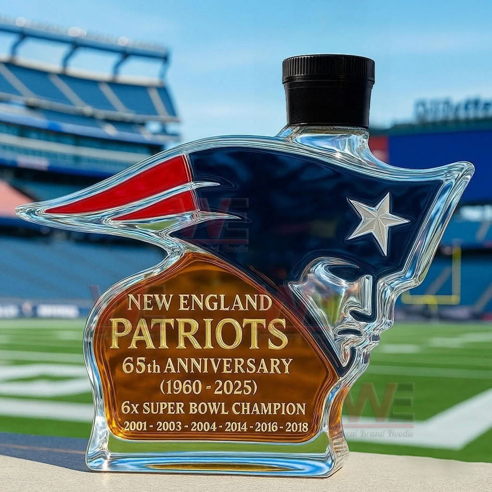 New England Patriots 65th Anniversary 1960-2025 Custom Whiskey Bottle
