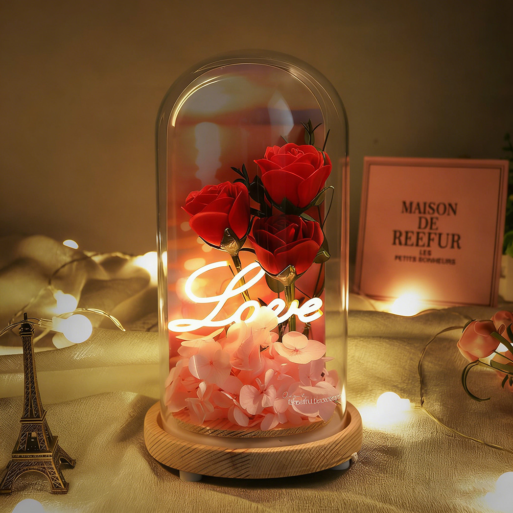 Light Up Rose Eternal Flower in Glass Dome