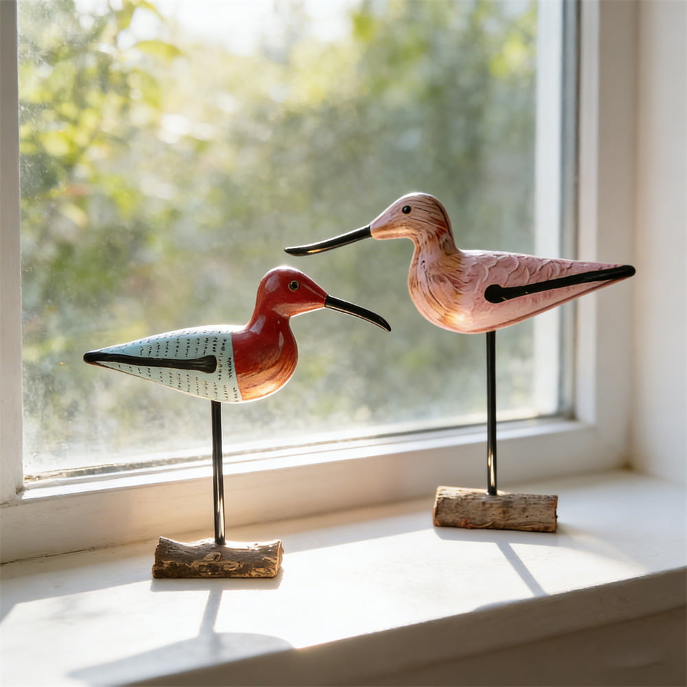 Carved Wooden Long-Billed Seabird Desktop Sculptures