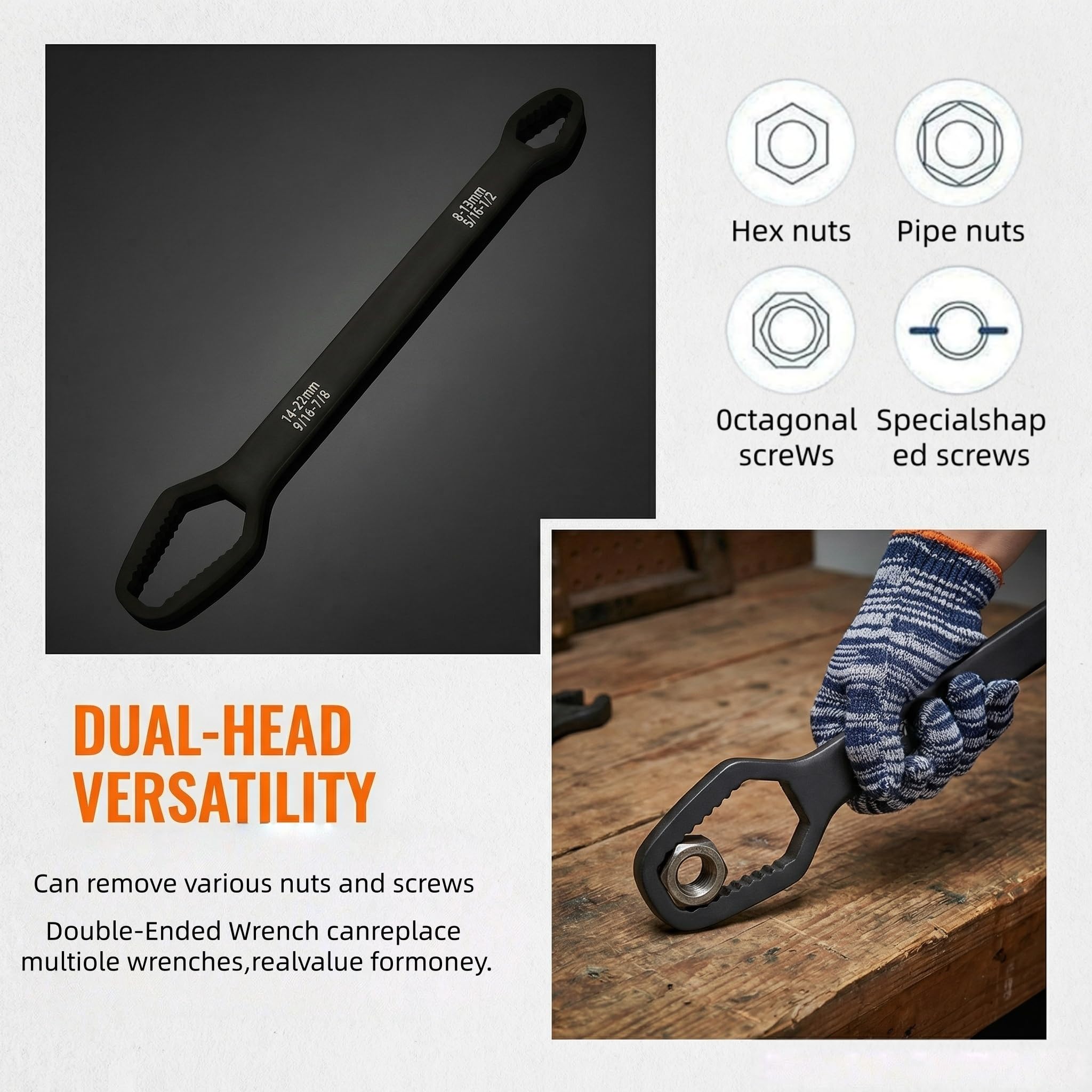 🔧 8-22mm Universal Wrench Receive