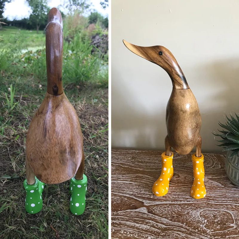 🌈Hand Carved Wellies Duck Family💞