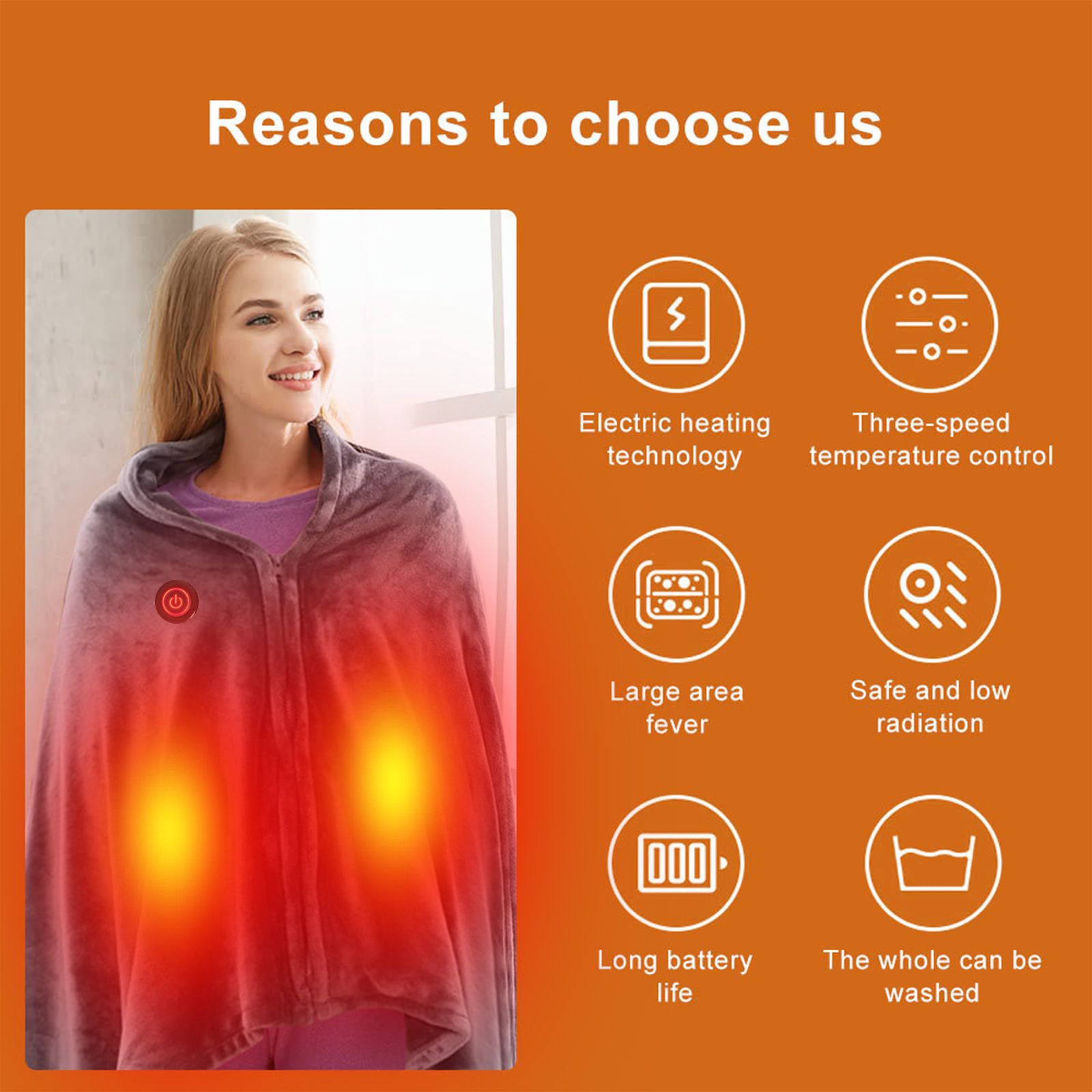 Portable Soft Zipper Electric Heated Blanket Shawl