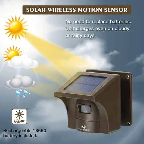 Long Range Solar Wireless Alarm - Motion Sensor Detector & Security Alert System