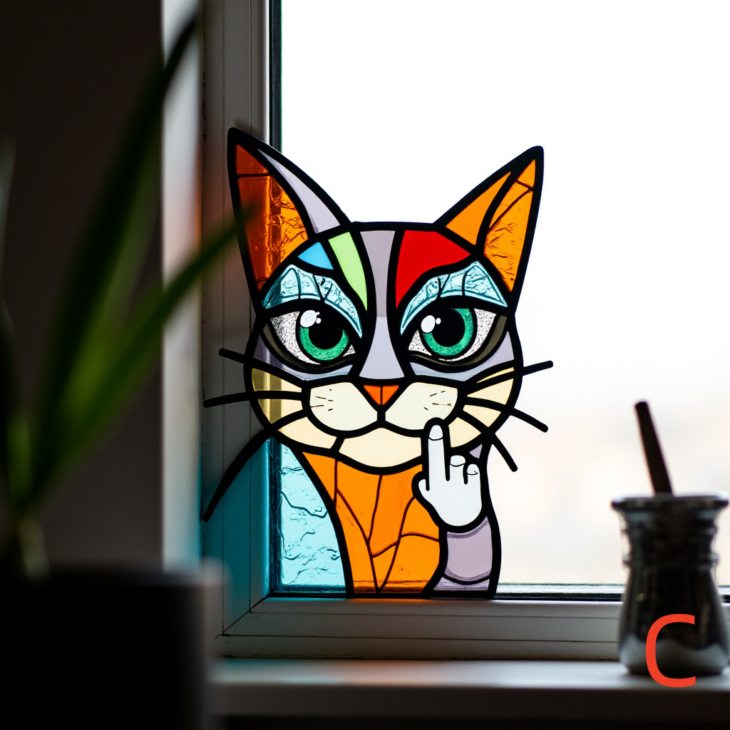 Peeping Middle Finger Cat Suncatcher