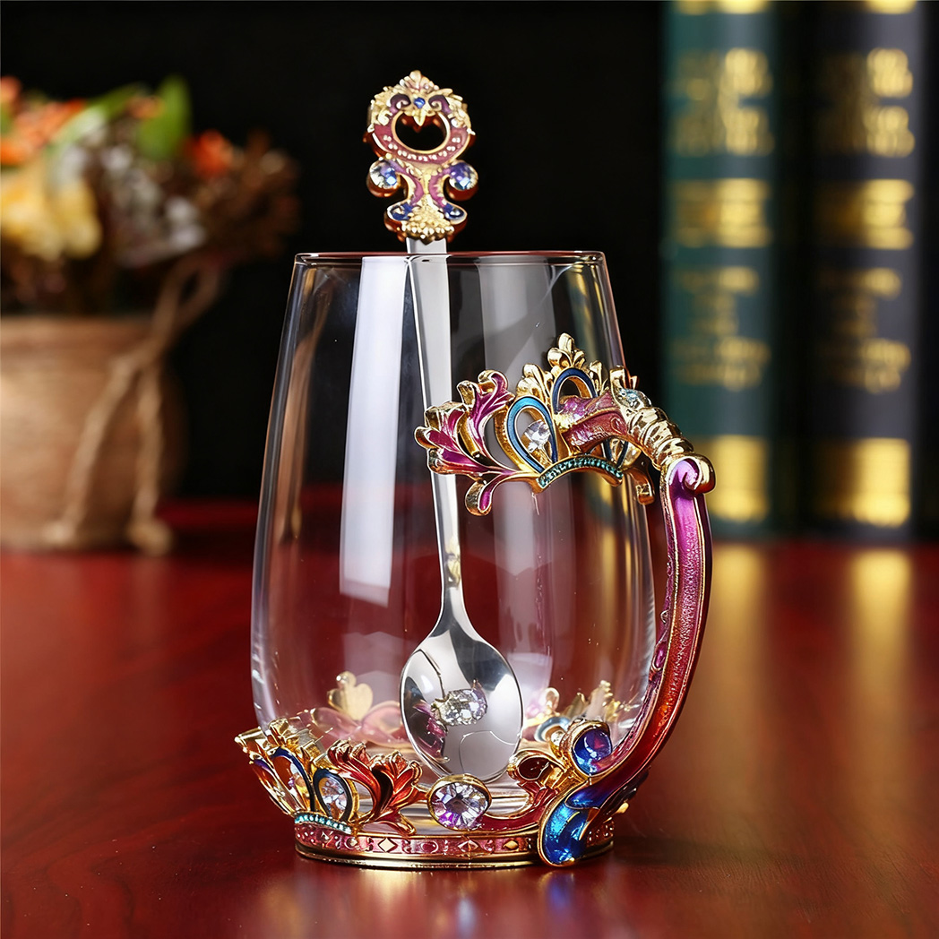 Crown Clear Glass Handmade Enamel Coffee Mug