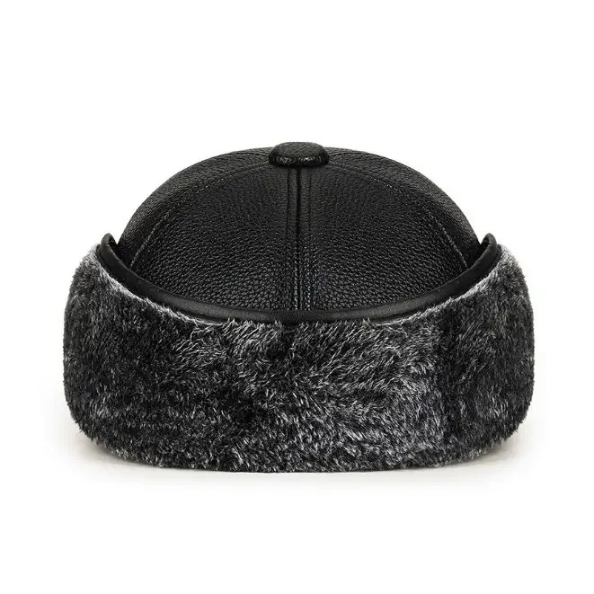 Winter Warm Men Soft Leather Baseball Cap with Earflap