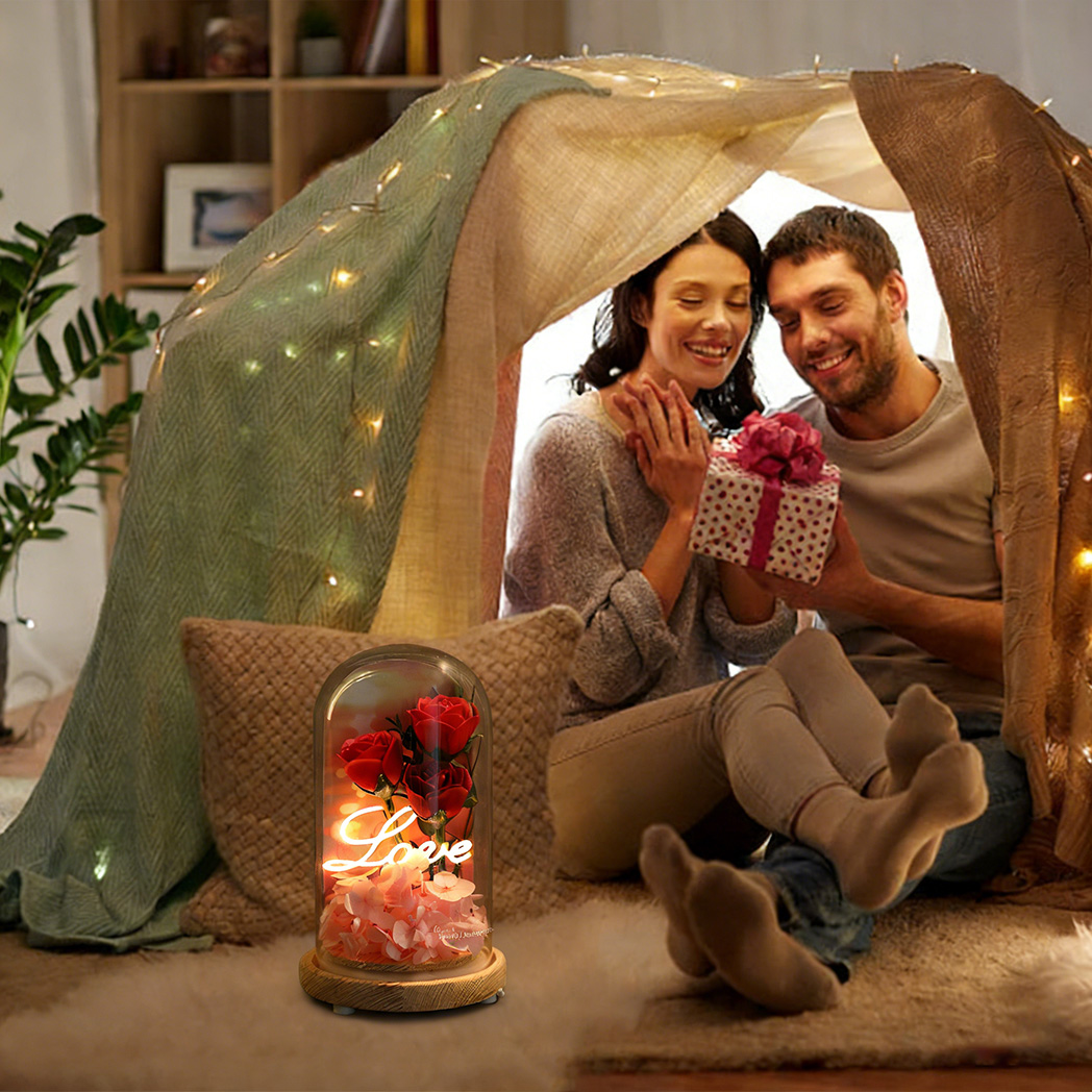 Light Up Rose Eternal Flower in Glass Dome