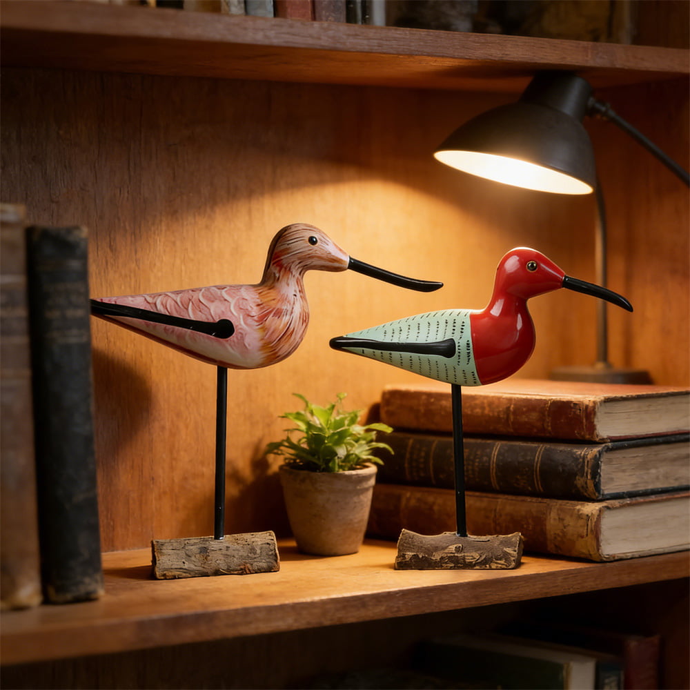 Carved Wooden Long-Billed Seabird Desktop Sculptures