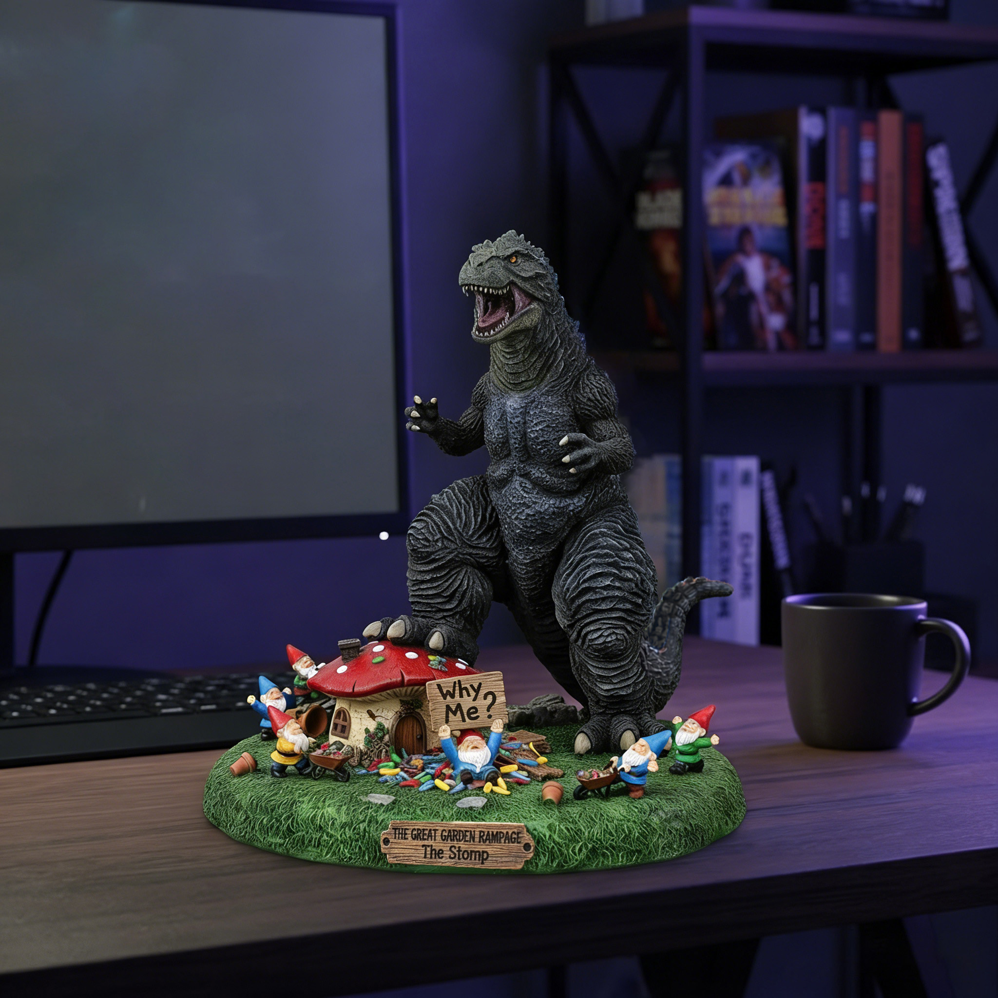 🎁The Great Garden Rampage: Giant Kaiju vs. Gnomes Statue