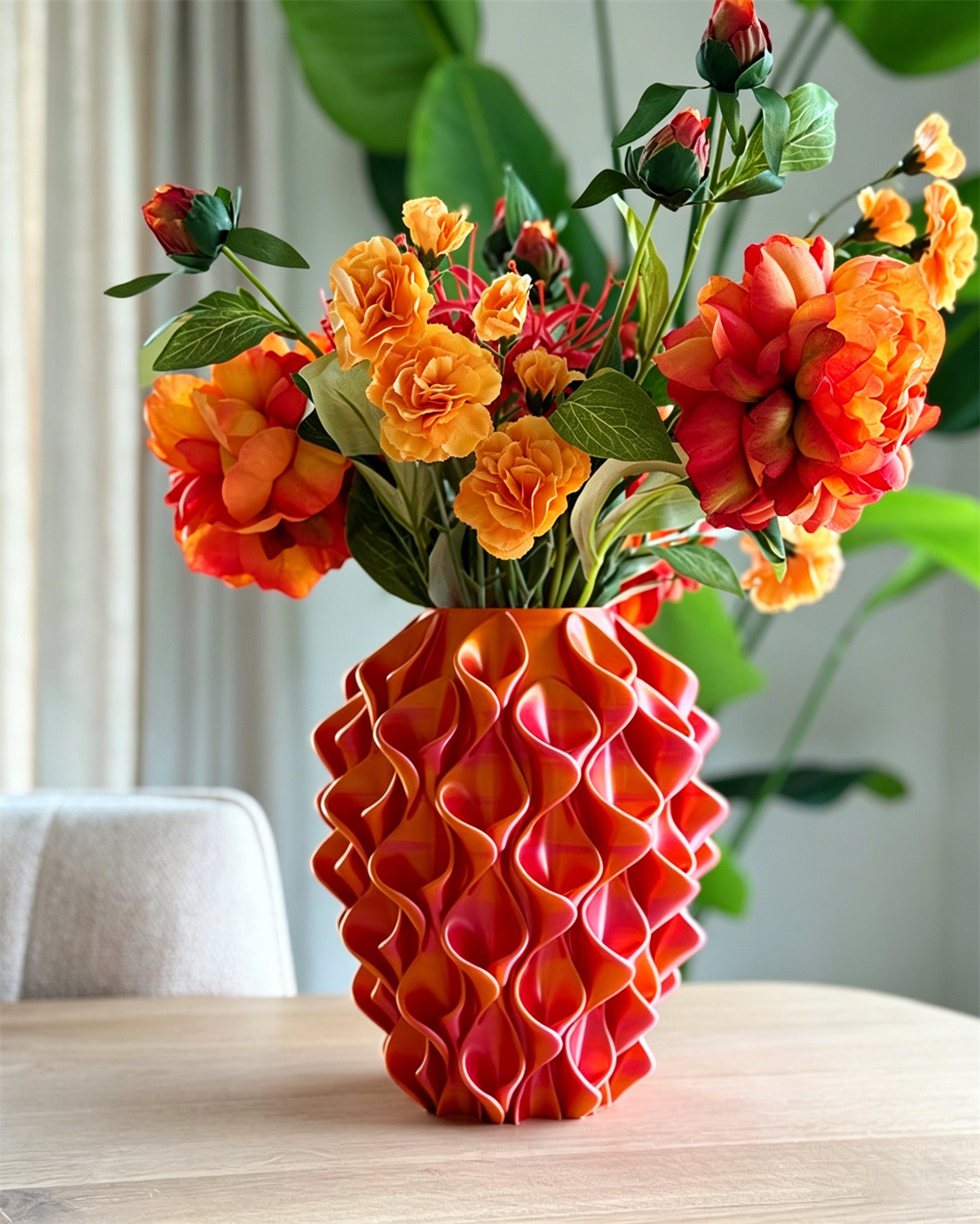 3D Printed Red Gold Flower Vase