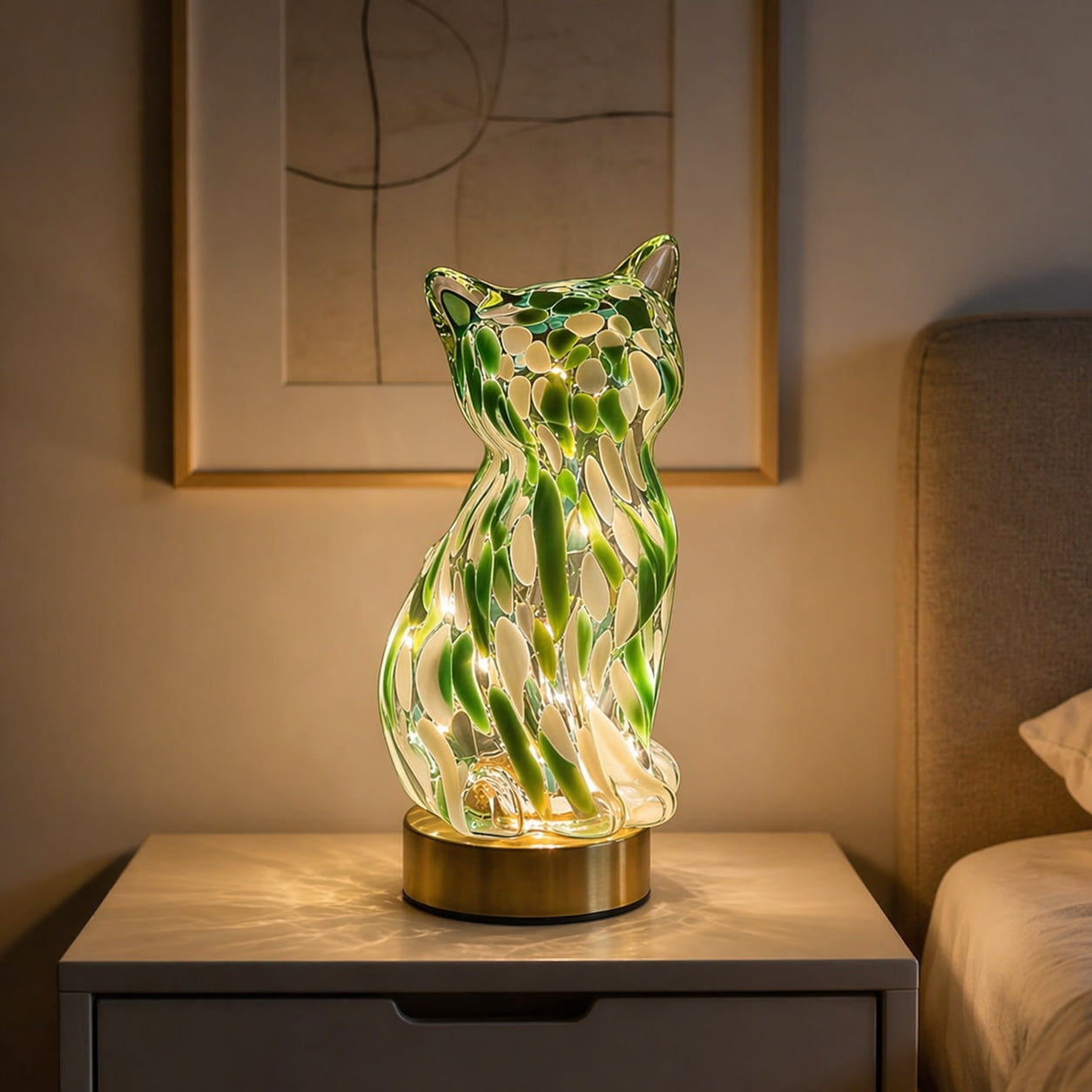 🐱Elegant Green Glass Cat-Shaped Decorative Lamp