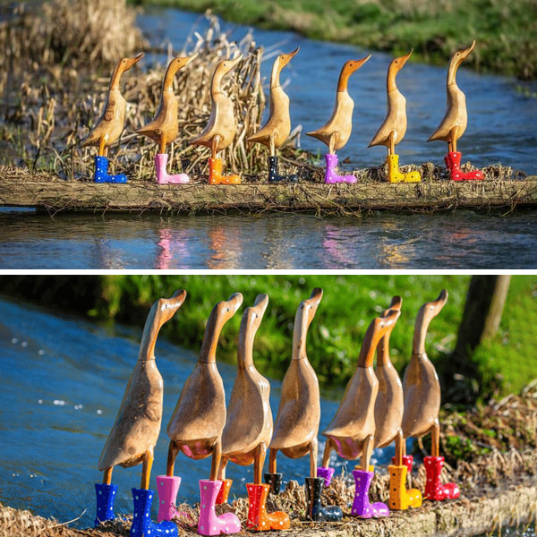 🌈Hand Carved Wellies Duck Family💞