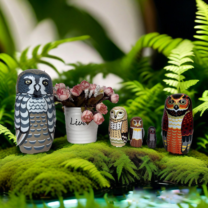 🎁Handmade Wooden Owl Nesting Doll Set/Easter Gift