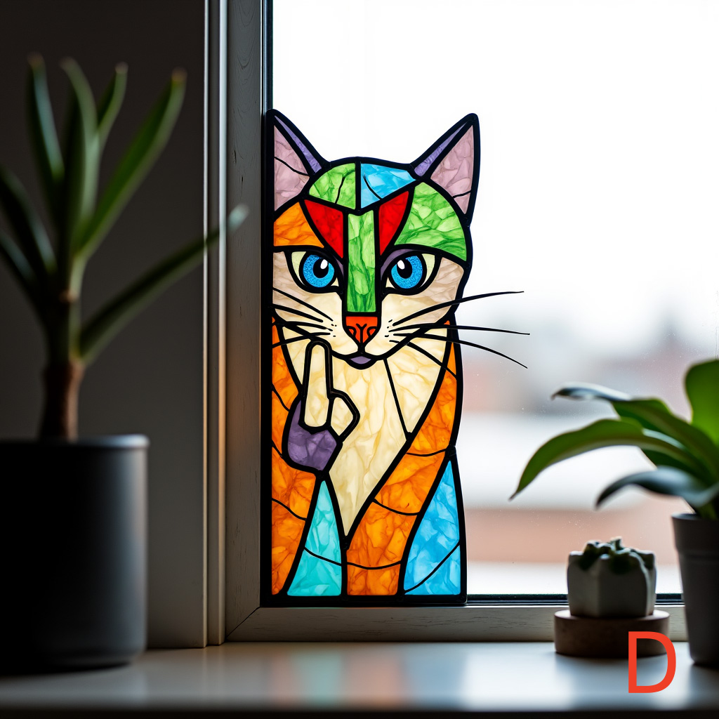 Peeping Middle Finger Cat Suncatcher