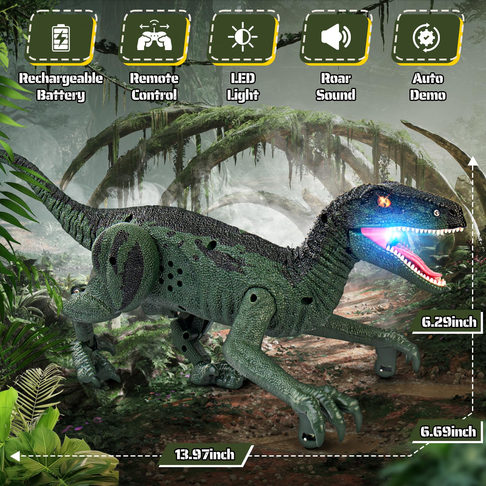 🦖Realistic Walking RC Robot Dinosaur with Spray & Light & Roar