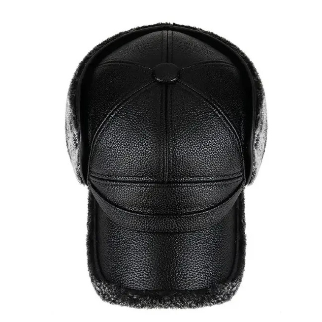 Winter Warm Men Soft Leather Baseball Cap with Earflap