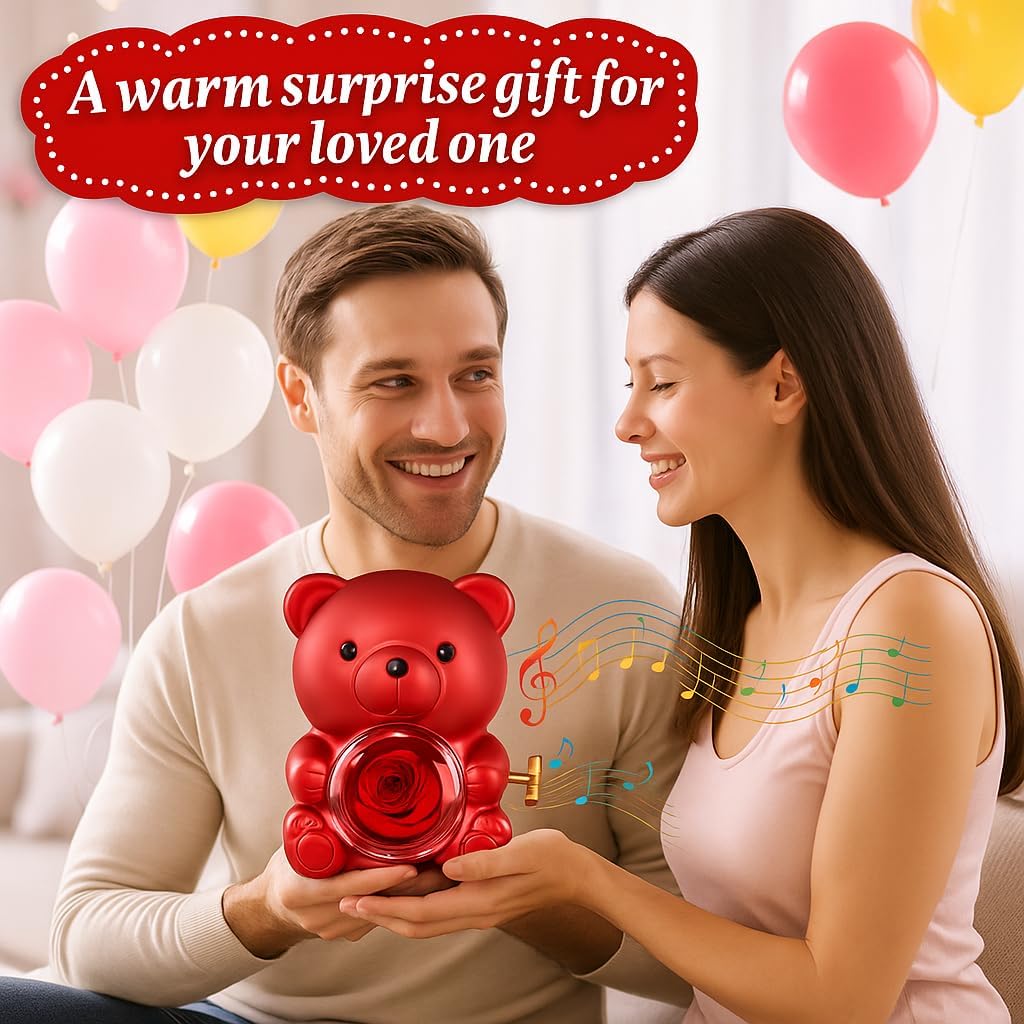 Double Heart Necklace Rose Bear Giftbox