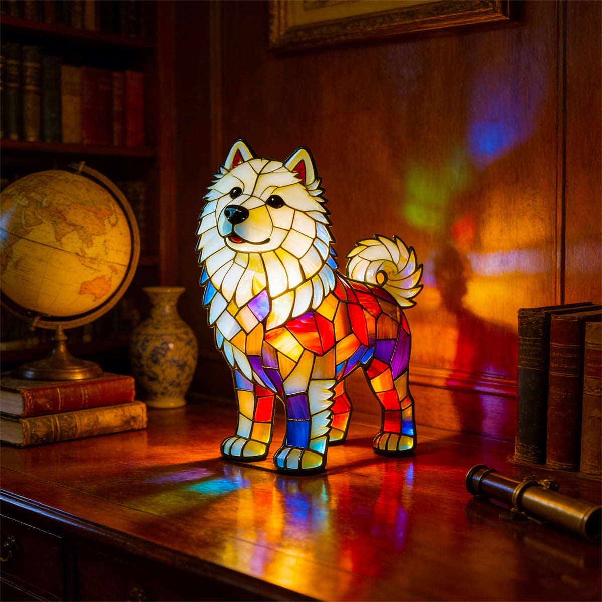 Stained Glass Puppy Night Light · A Warm Glow of Joy