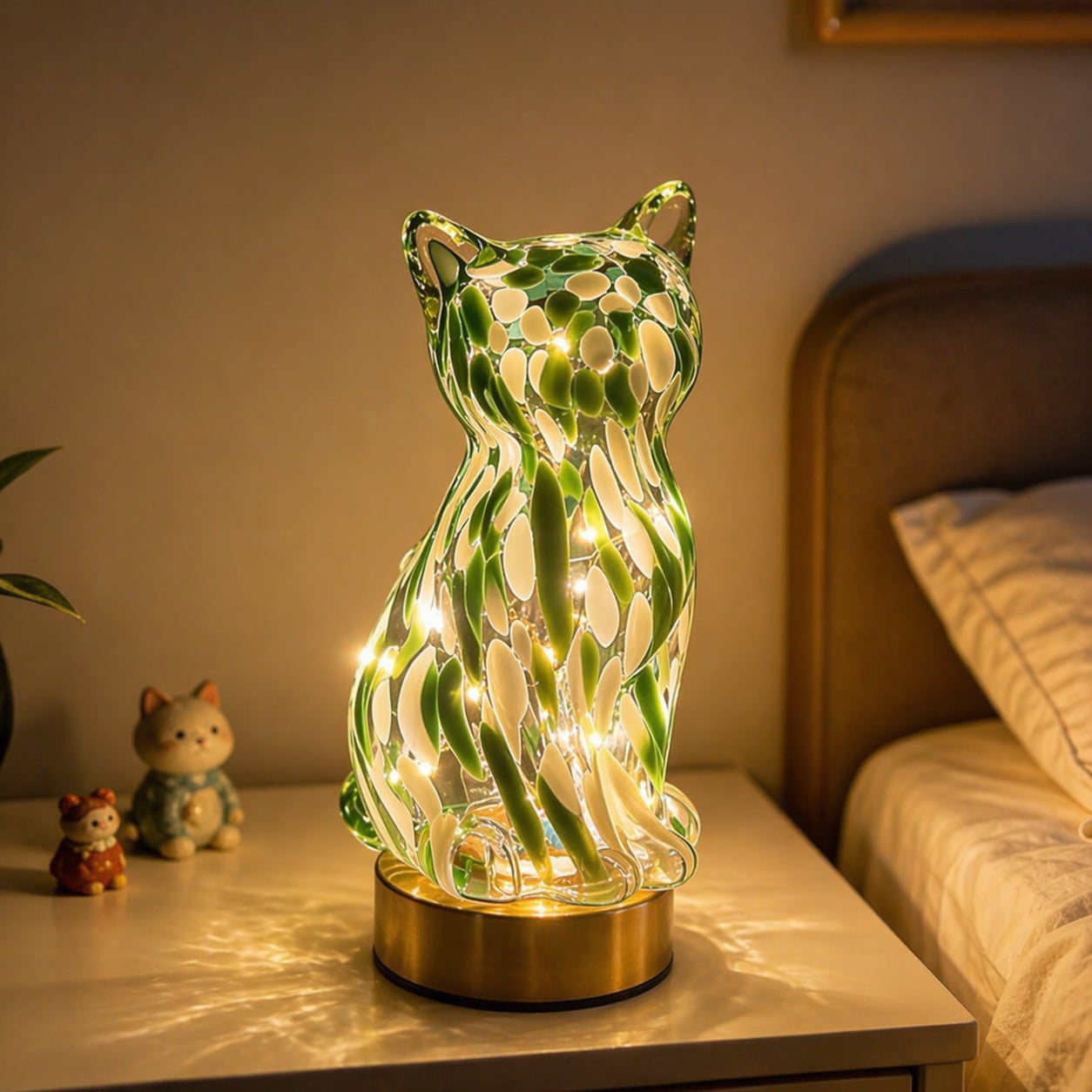 🐱Elegant Green Glass Cat-Shaped Decorative Lamp