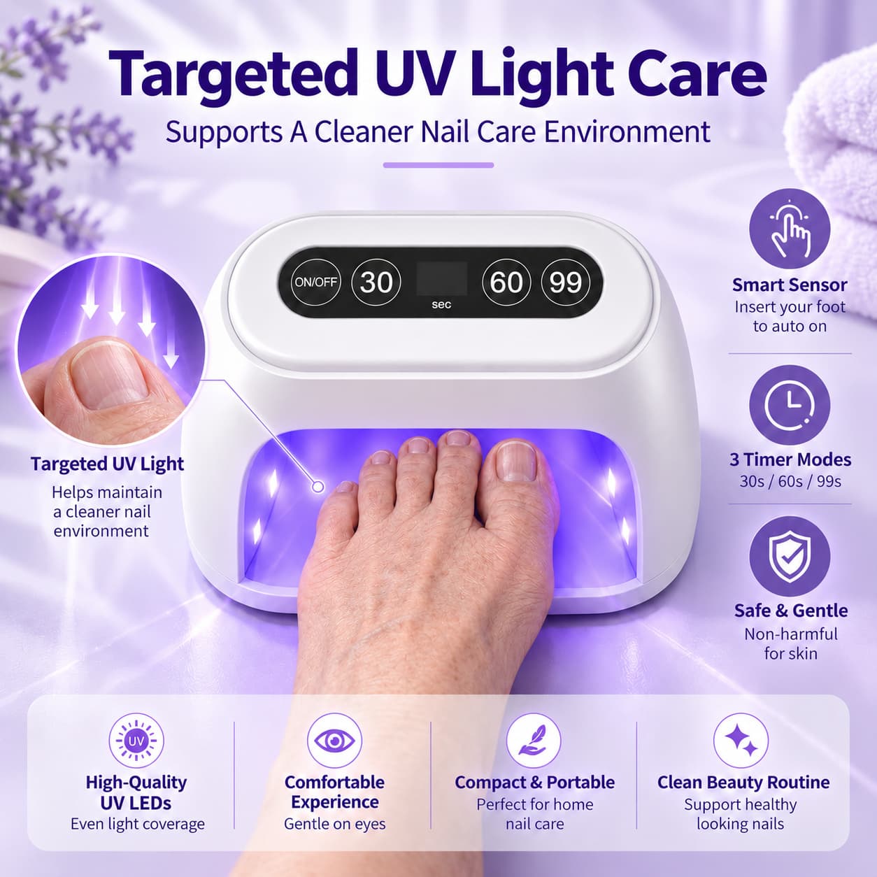 Smart UV Toenail Care Light – At-Home UV Foot Care Device For Toenail Concerns & Foot Hygiene