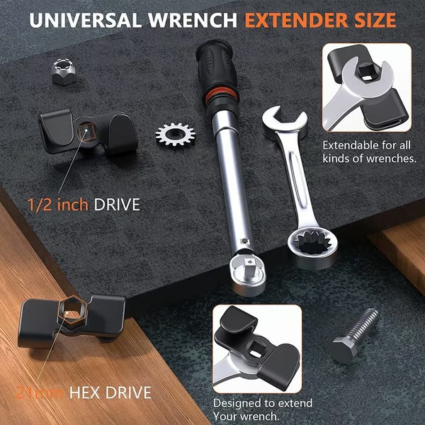 Universal Wrench Extender Tool Bar and Conversion Adapter