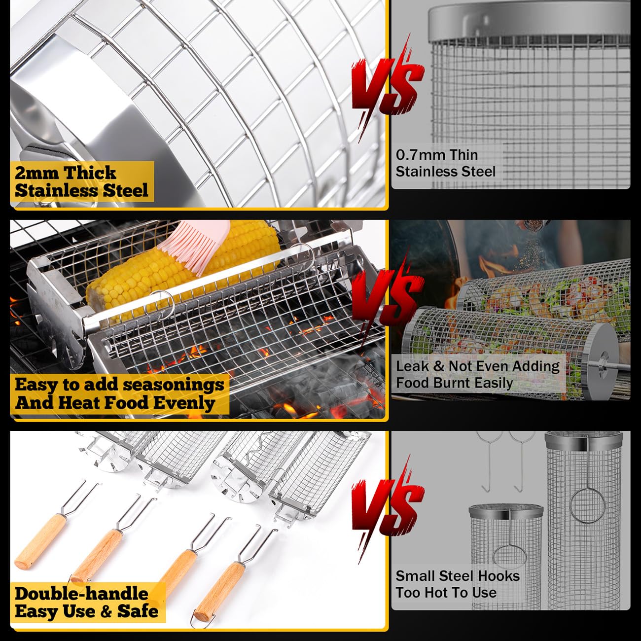Side-Opening Rolling Nesting Grill Baskets