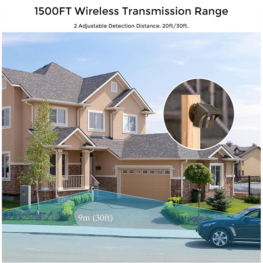 Long Range Solar Wireless Alarm - Motion Sensor Detector & Security Alert System