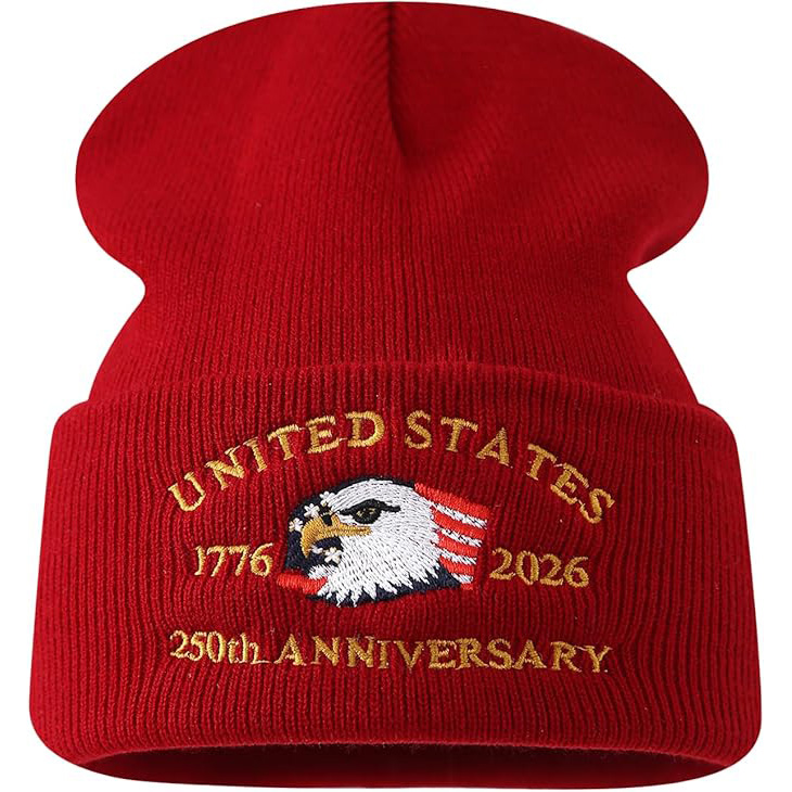 US 250th Anniversary Beanie Eagle Embroidered Knitted Hat