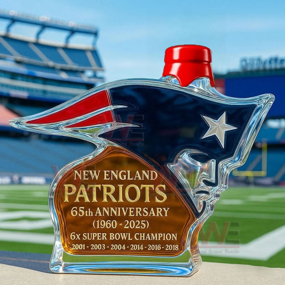 New England Patriots 65th Anniversary 1960-2025 Custom Whiskey Bottle