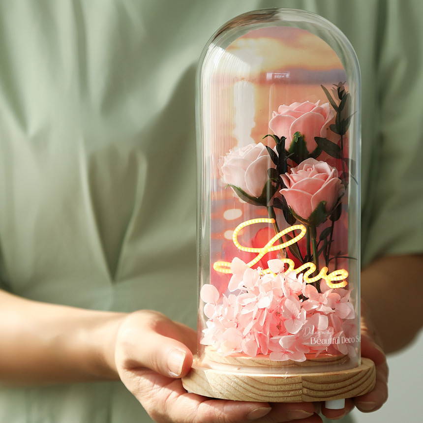 Light Up Rose Eternal Flower in Glass Dome