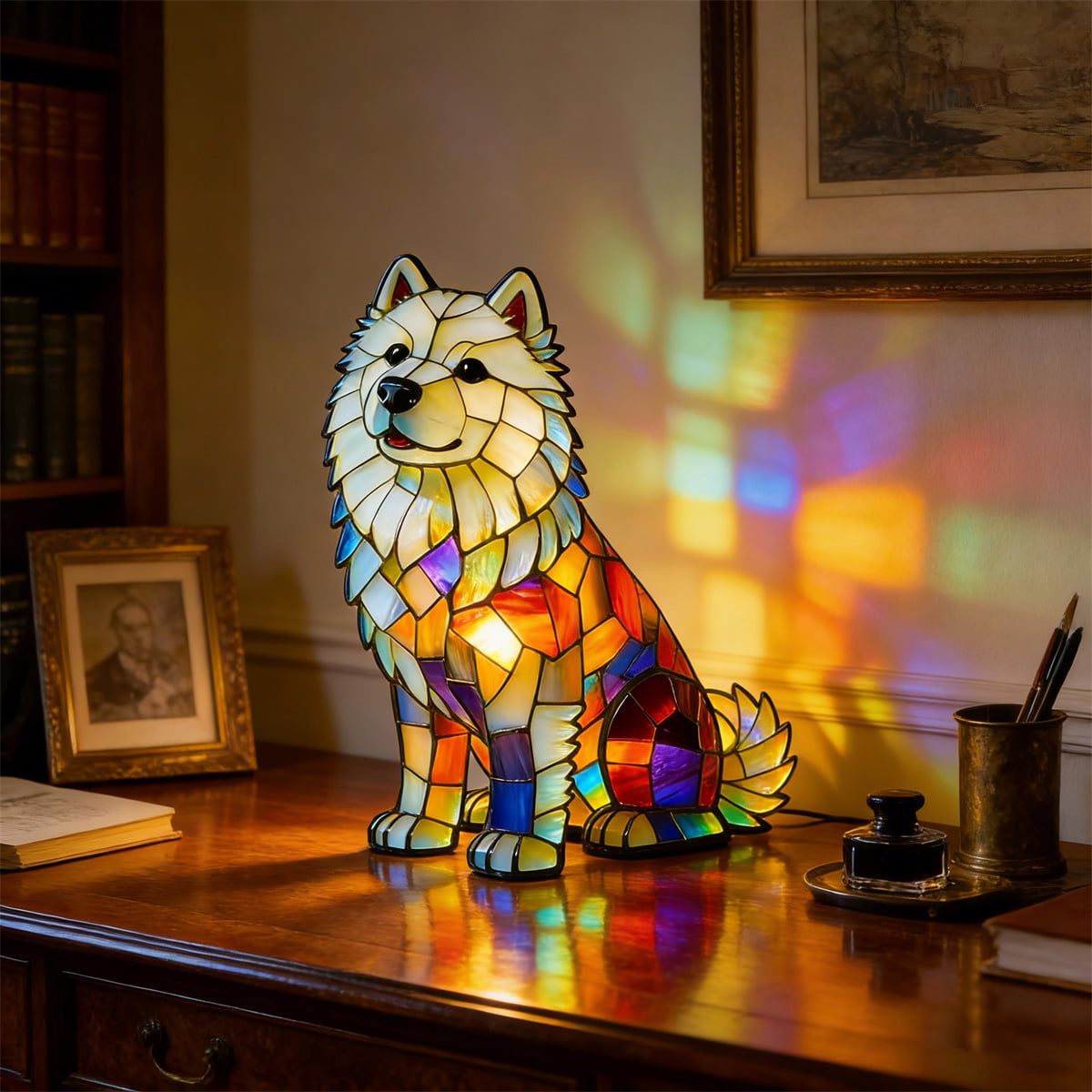 Stained Glass Puppy Night Light · A Warm Glow of Joy