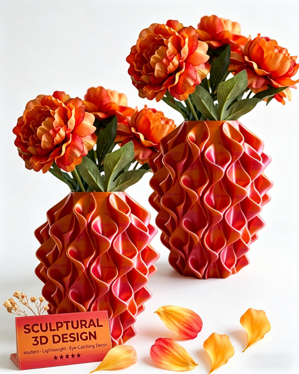 3D Printed Red Gold Flower Vase