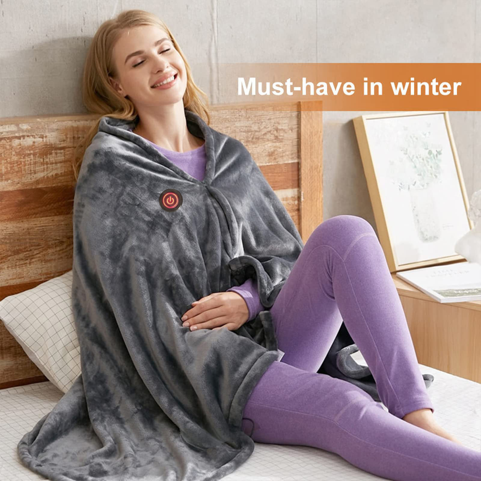 Portable Soft Zipper Electric Heated Blanket Shawl