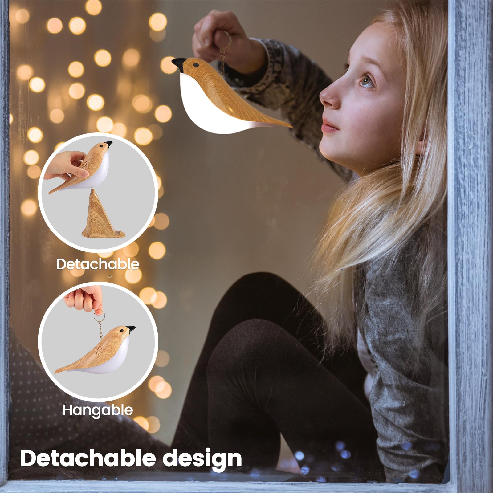 Singing Bird Lamp, Touch Control & 3-Color Dimmable