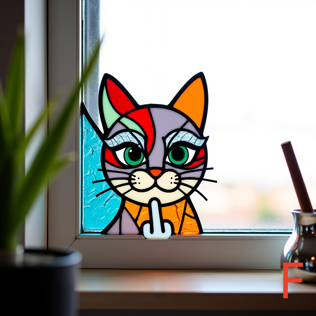 Peeping Middle Finger Cat Suncatcher