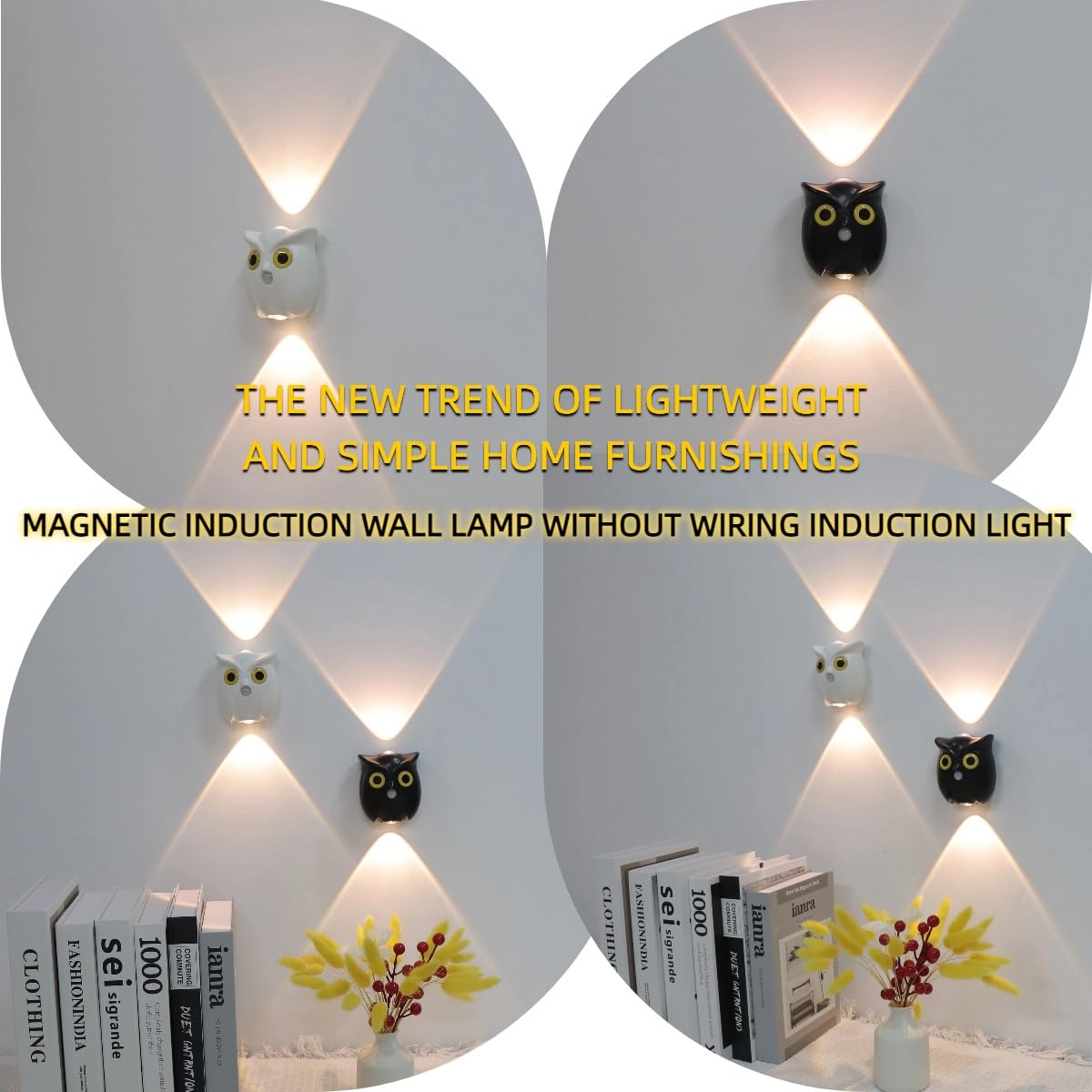Motion Sensor Owl Magnetic Wall Light, Dual-Glow Up and Down Night Light