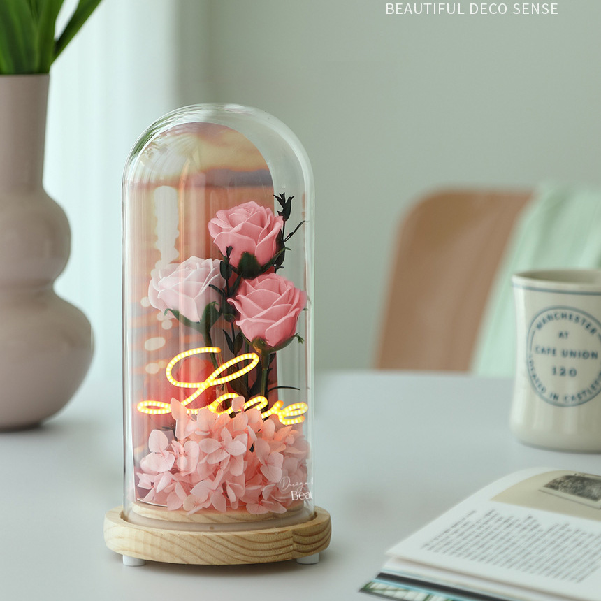 Light Up Rose Eternal Flower in Glass Dome