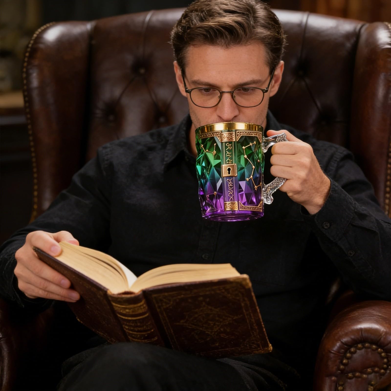 3D Painted Mysterious Book Glass Coffee Mug