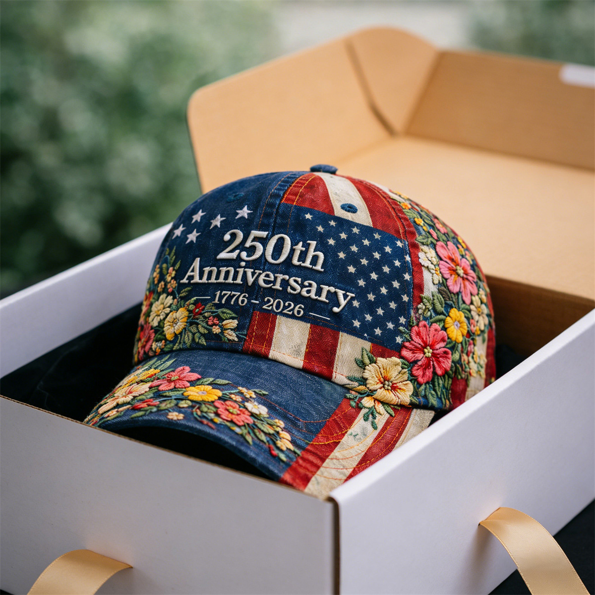 USA 250th Anniversary Vintage Patchwork Art Print Baseball Cap