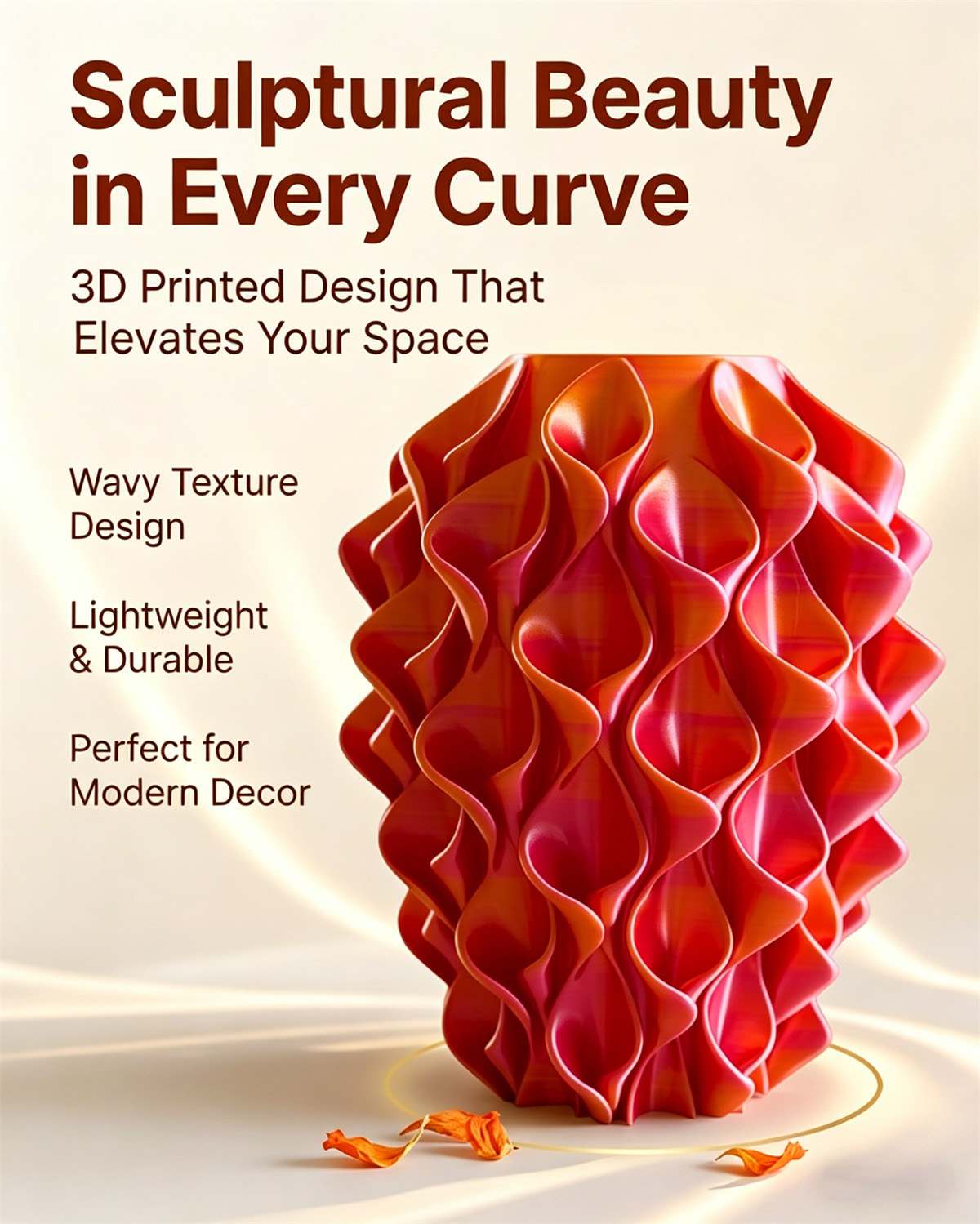 3D Printed Red Gold Flower Vase