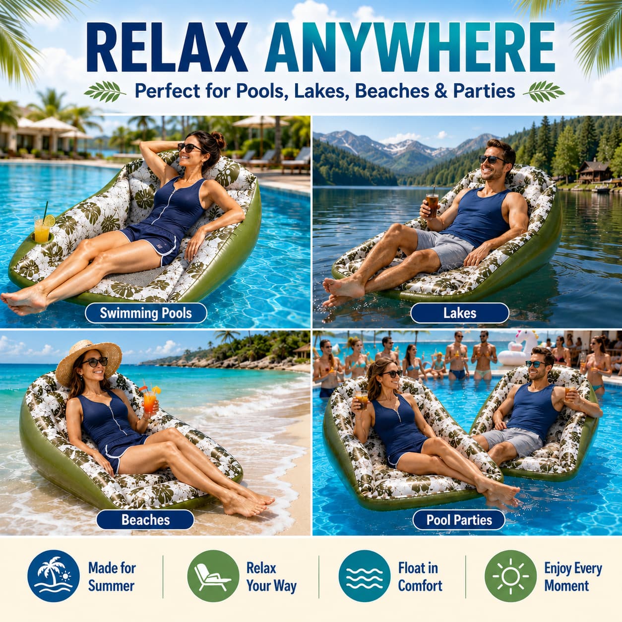 🏖️3‑in‑1 Inflatable Pool Lounge Chair – Adult Water Hammock Float