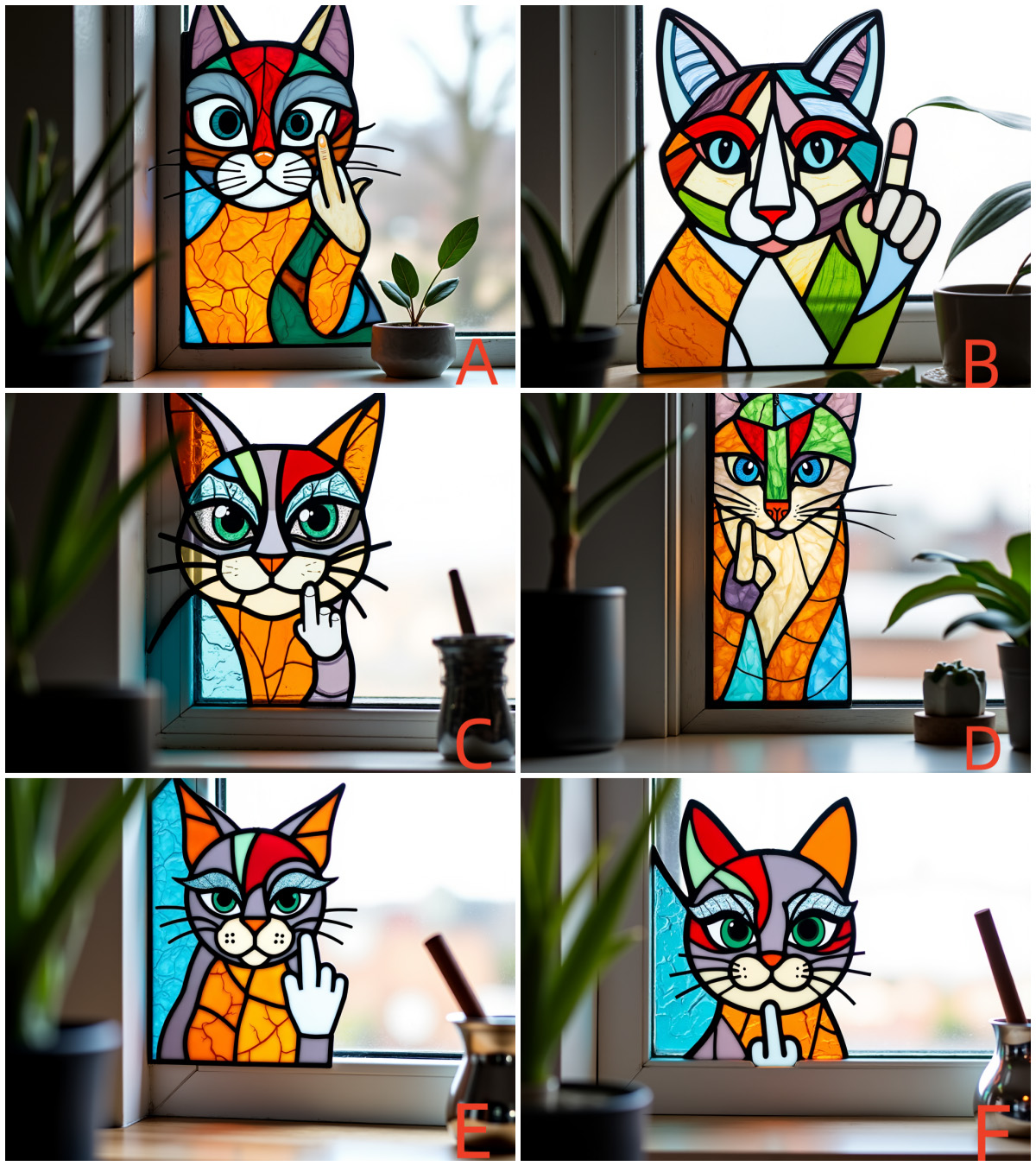 Peeping Middle Finger Cat Suncatcher