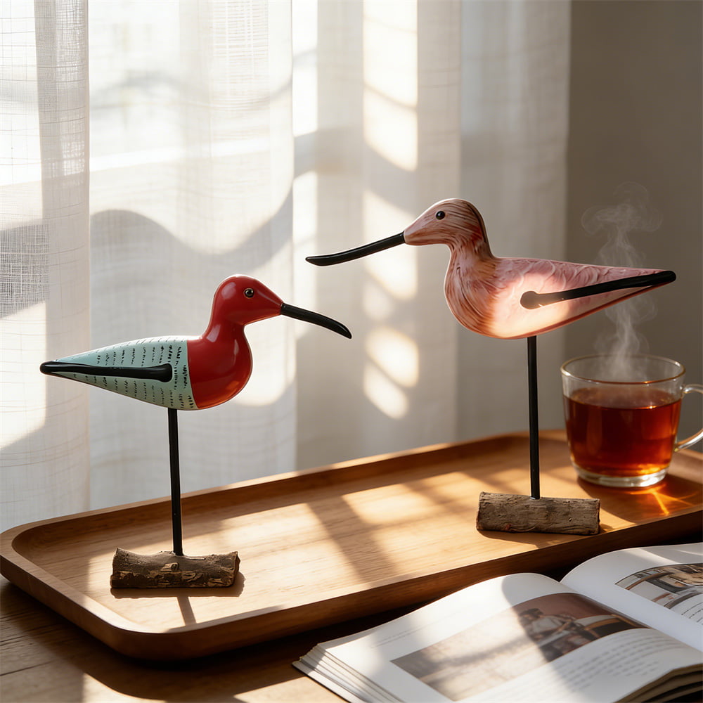 Carved Wooden Long-Billed Seabird Desktop Sculptures