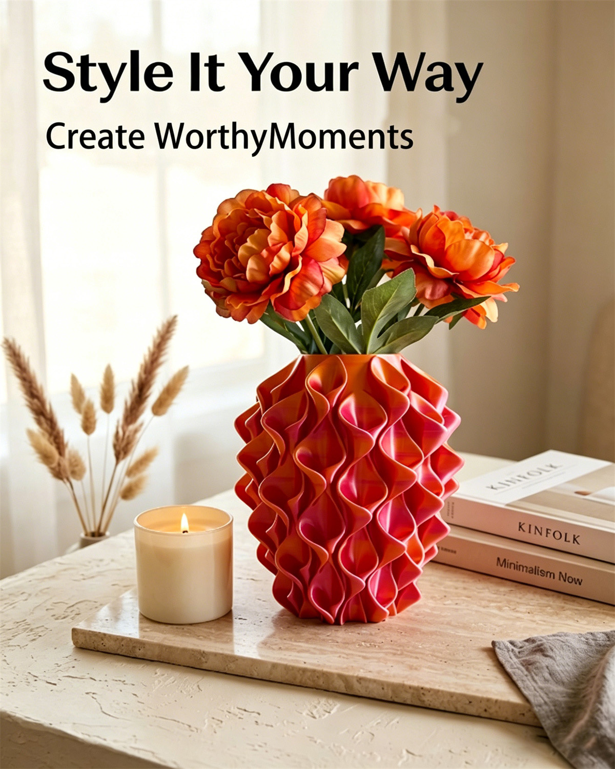 3D Printed Red Gold Flower Vase