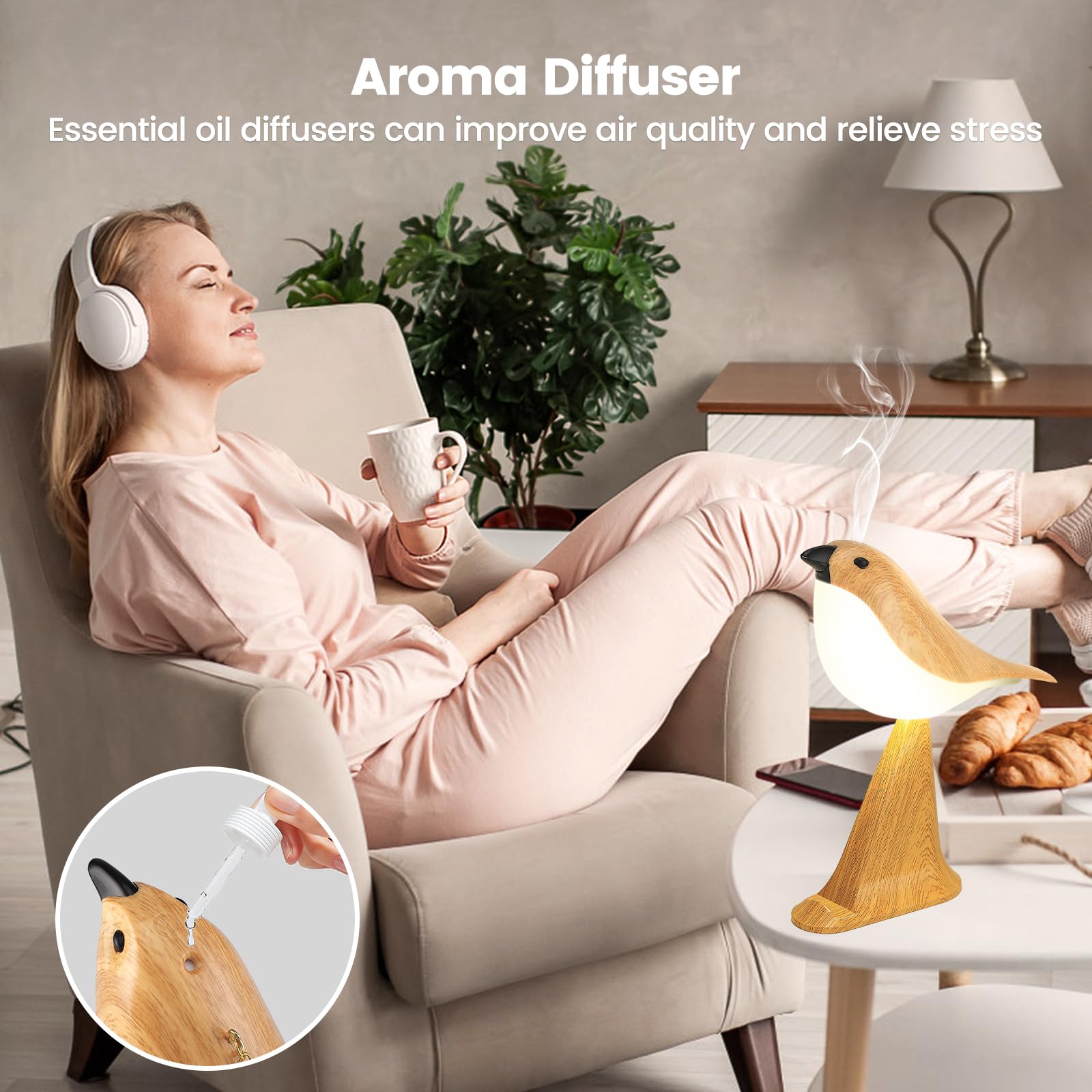 Singing Bird Lamp, Touch Control & 3-Color Dimmable