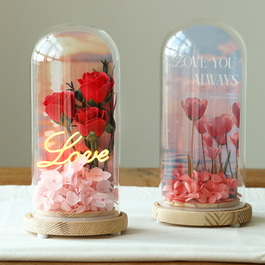 Light Up Rose Eternal Flower in Glass Dome