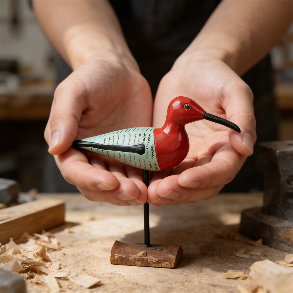 Carved Wooden Long-Billed Seabird Desktop Sculptures